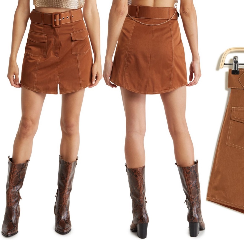 NWT BROWN TAN BELTED MINI SKIRT